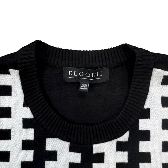 Eloquii White and Black Geometric Vertical Stripe Pattern Pull-On Sweater 18/20 - Picture 6 of 11